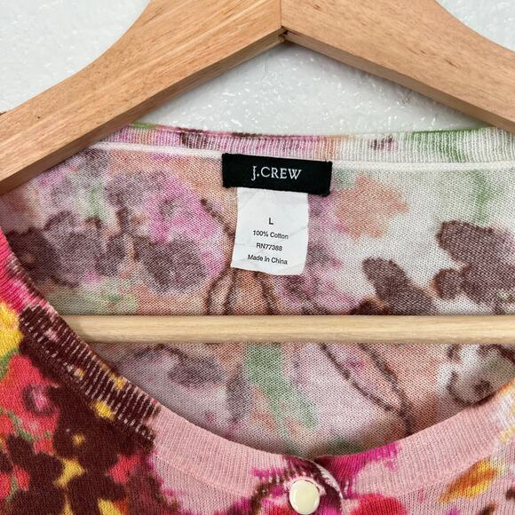 J. Crew Women's Large Floral Print Cotton 3/4 Sleeve Cardigan Sweater Romantic - Picture 3 of 6